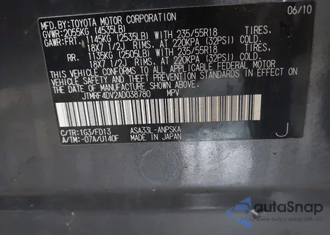 2010 Toyota Rav4 Sport z USA, uszkodzony, nr VIN JTMRF4DV2AD038780